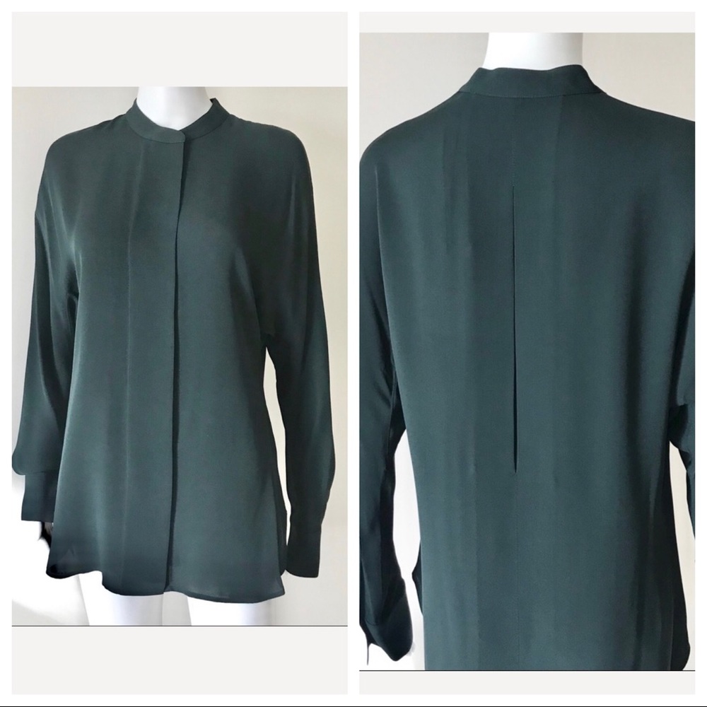 THEORY Dolman Button Green Silk Top NWT$285 M